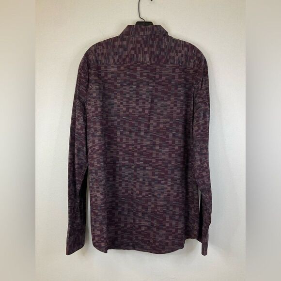 PERRY ELLIS Men's Shirt Purple Stretch Long Sleeve Pattern Print Button Front XL - Picture 3 of 10